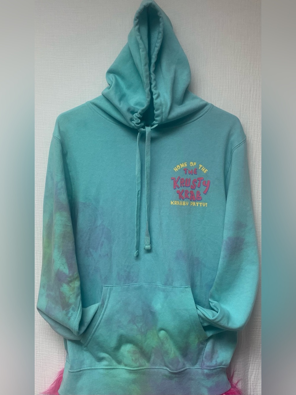 SpongeBob SquarePants Aqua Tie-Dye Hoodie w/Drawstring Sweatshirt, Sz: L